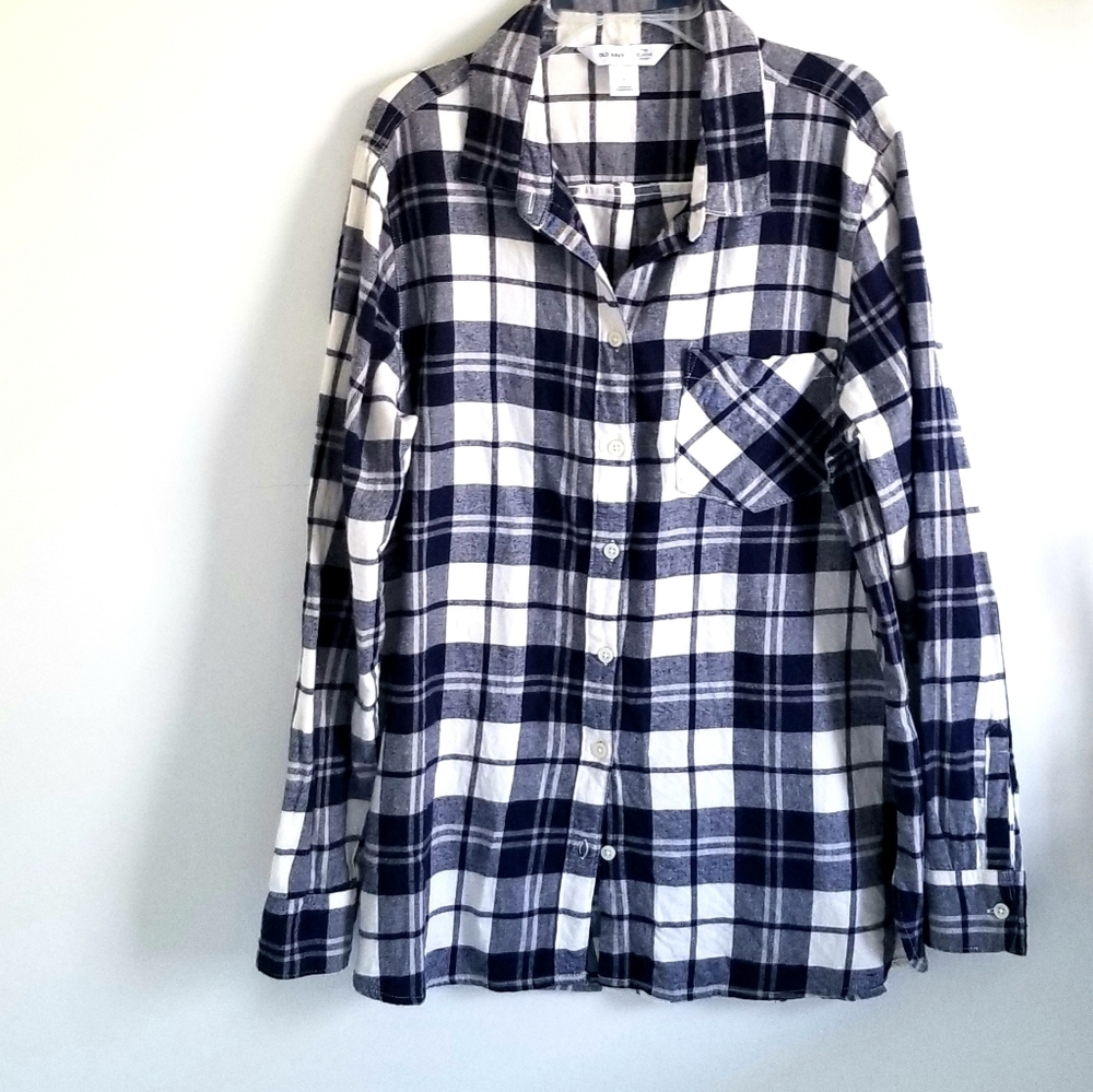 Old Navy 100% cotton plaid Classic Shirt Navy Blue